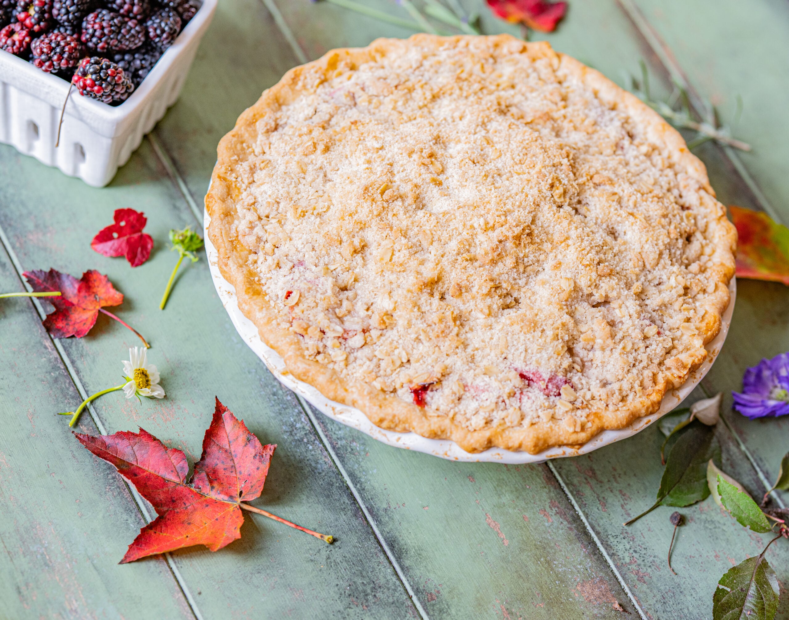 Holiday Baking Apple Pear Blackberry Pie with Oat Crisp Topping